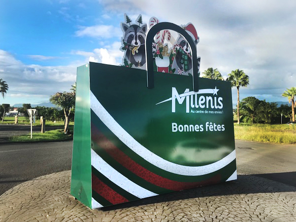 Centre commercial Milénis – Accueil Parking : PLV volume sur rond-point