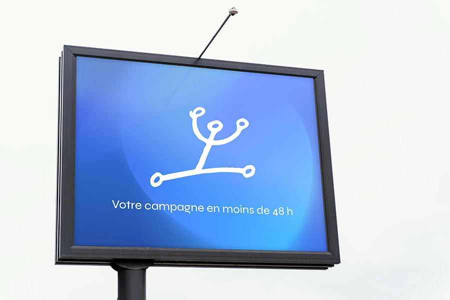 Affiche publicitaire grand format installée rapidement par Dubois Imageries, démontrant la réactivité et le lancement de campagnes en moins de 48 heures